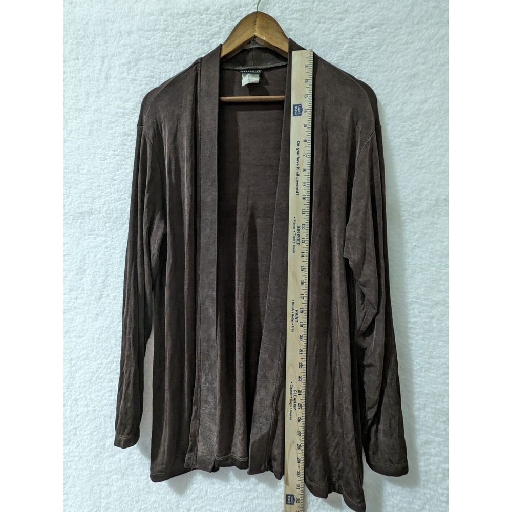 Vintage Citiknits Open Front Brown Stretch Knit Jacket Brown Long Sleeve USA L - Picture 7 of 11